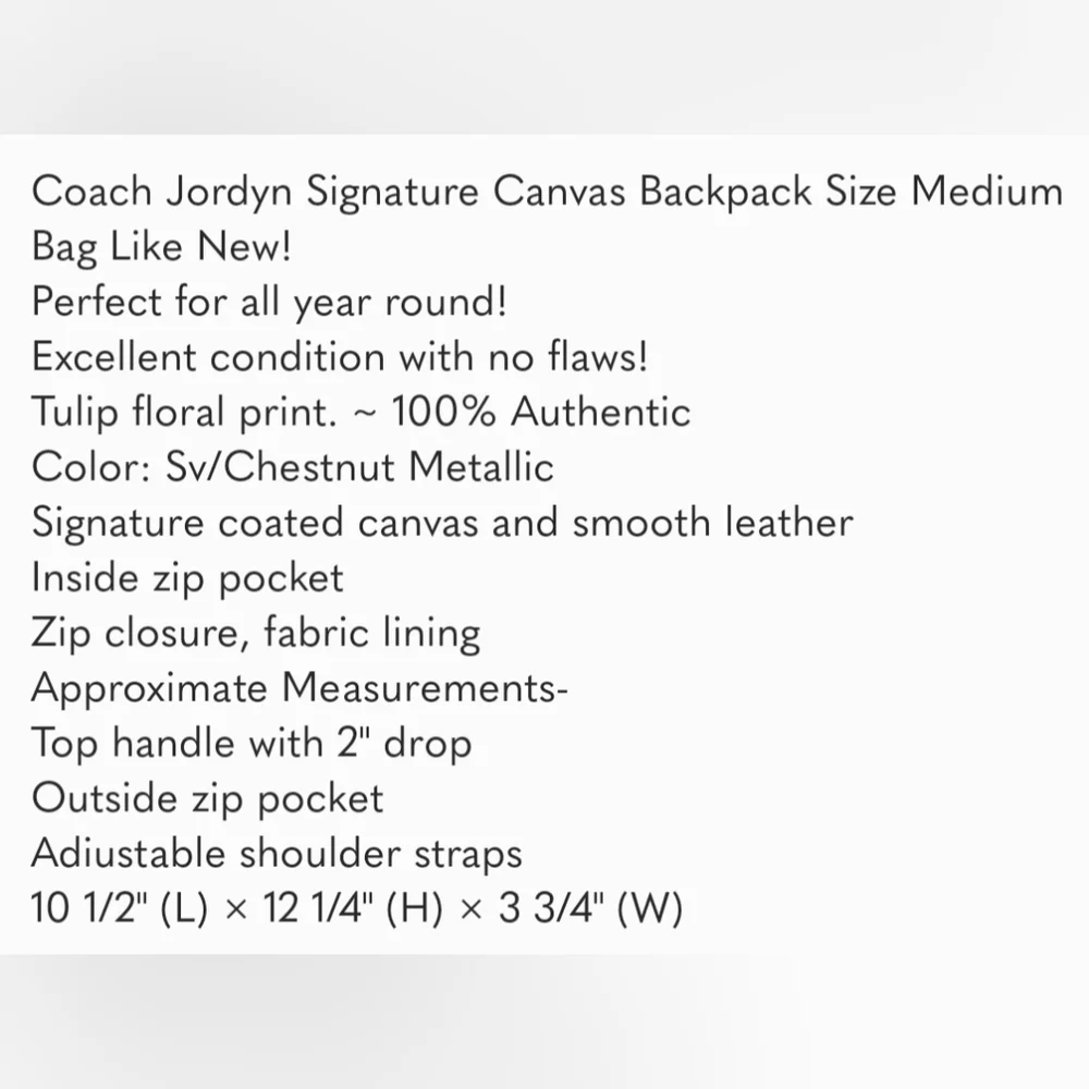 Coach Jordyn Signature Canvas Tulip Brown Backpack Like new